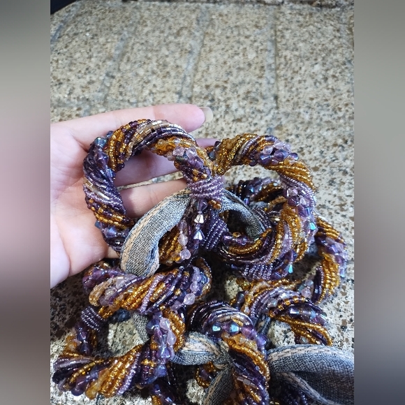 Napkin Ring Holders Beaded Purple Gold Boho Elegant - Picture 5 of 9